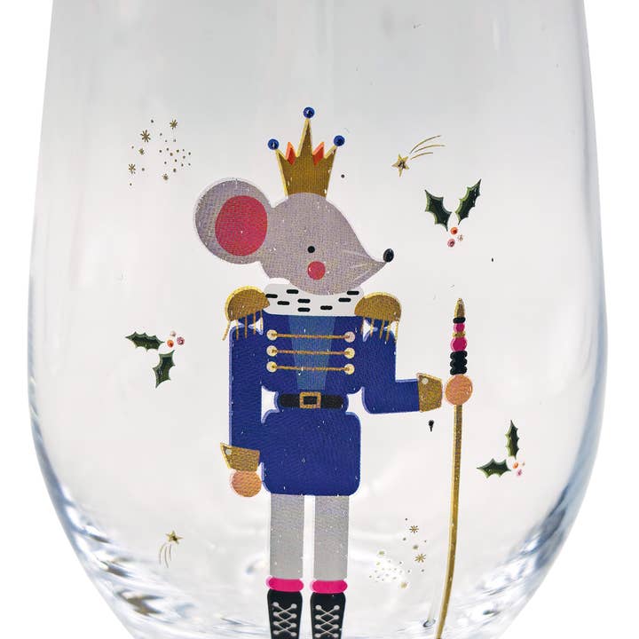 Nutcracker King Mouse Stemless Wine Glass, Item 25333 for wholesale by Cork Pops Inc