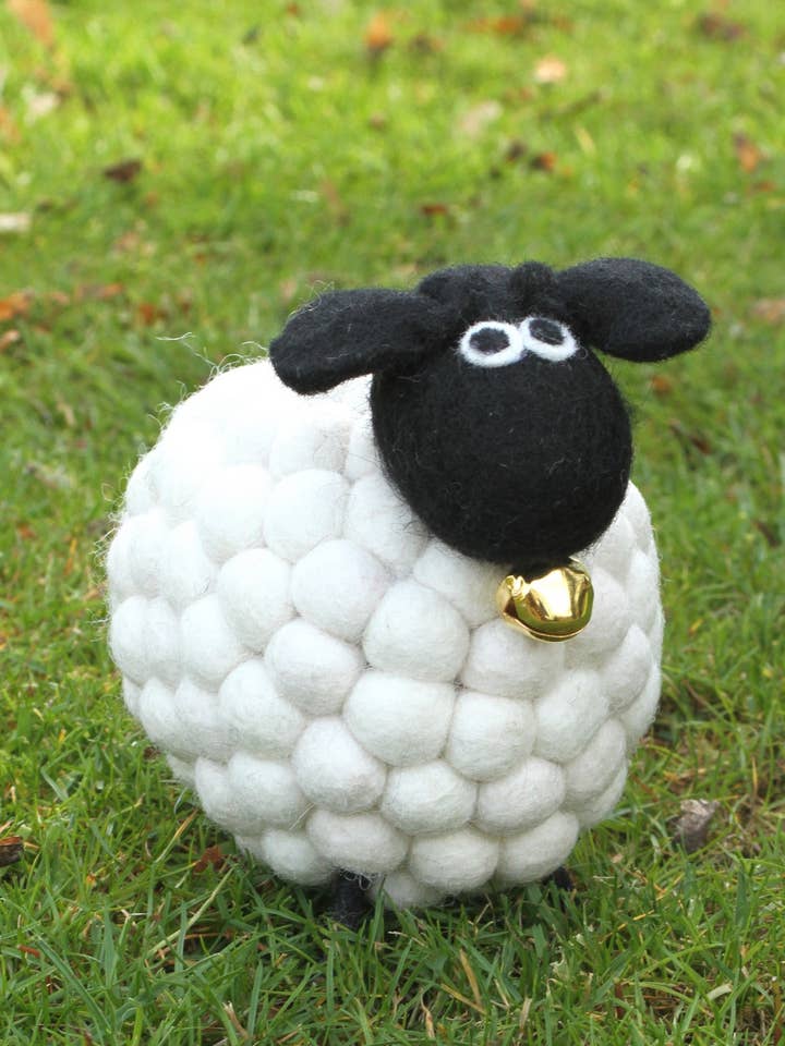Titanic Tessa Felt Wool Large White Bobbly Sheep Decoration for wholesale by Pachamama Ltd
