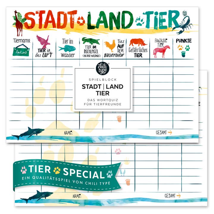 Animal rural urbain - bloc de jeu DIN A4 pour la vente par chili type