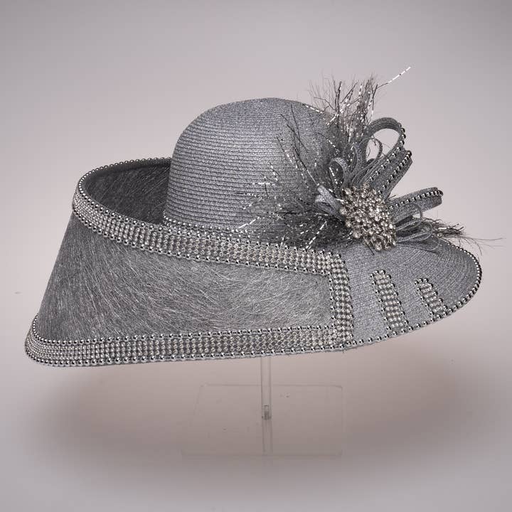 KaKyCo - Vente Chapeau de paille – femme - Chapeau métallique de luxe avec détails en sinamay et strass AJ760M2
