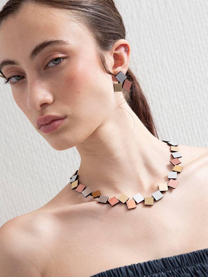 Bauhaus Halskæde Runde Firkanter - Sølv/Guld/Kobber* for engroshandel hos Iskin Sisters