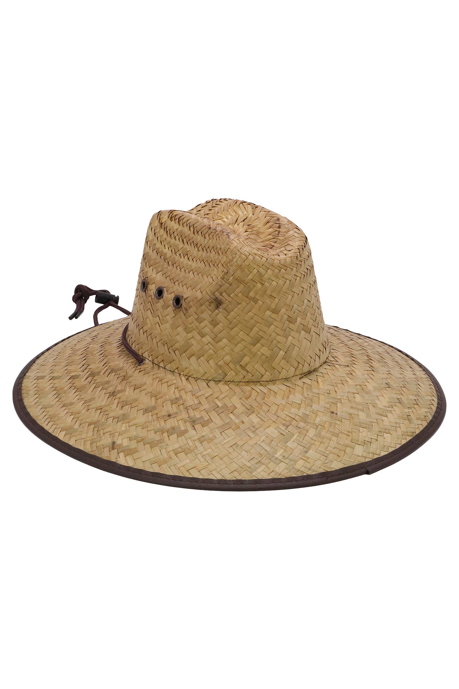 NATURAL BROWN Kids Eyeleted Vegan Leather Trim Straw Lifeguard Hat for wholesale on Faire3