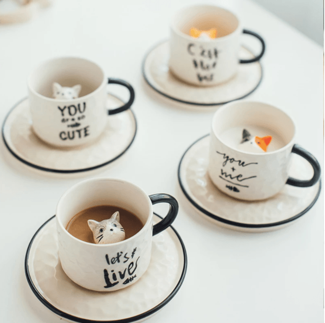 Homerely (We Cover All Import Duties) - Wholesale Coffee Mug - Cat Ceramic Mug with Saucer3