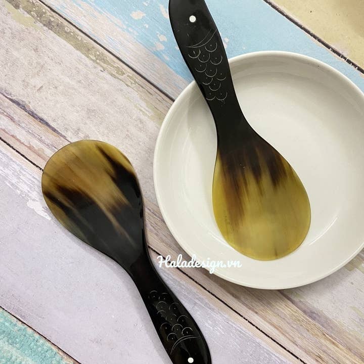 Hala Design - Wholesale Serving utensil - Buffalo Horn Fish Rice Paddle Spoon, Salad Serving4