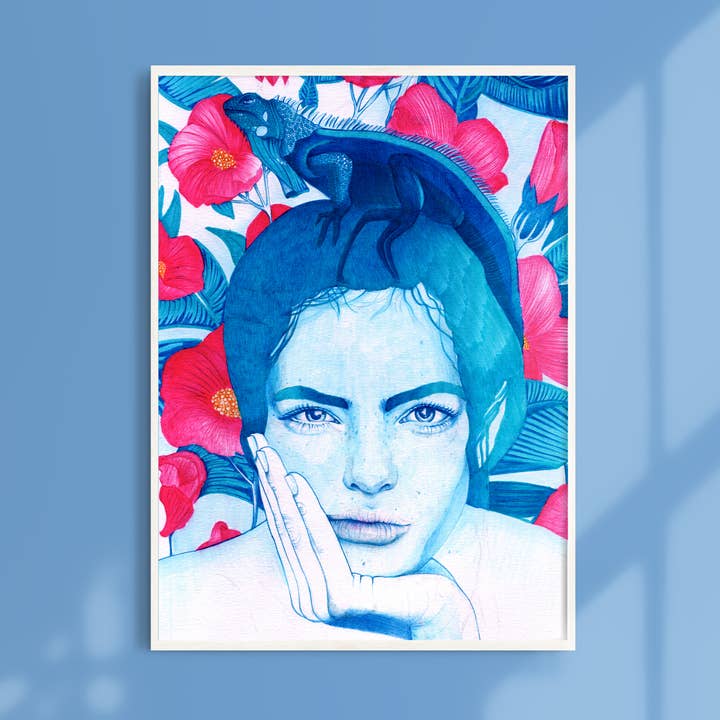 Iguana, Art Print (A5,A4,A3) Magic Floral Pattern Animal for wholesale by NKassia