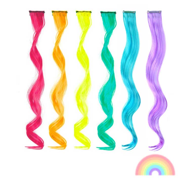 Neon Rainbow Curls 6 Pack Clip-in Hair Extensions for wholesale by Magic Manes