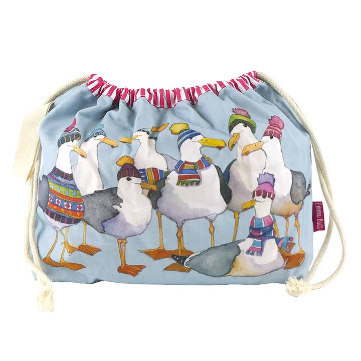 Seagulls in Beanies - Drawstring Bag for wholesale by Emma Ball Ltd