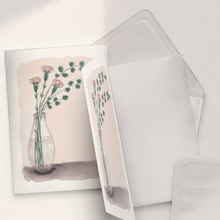 Claveles y eucalipto en un jarrón para venta al por mayor de Sari's ArtWork