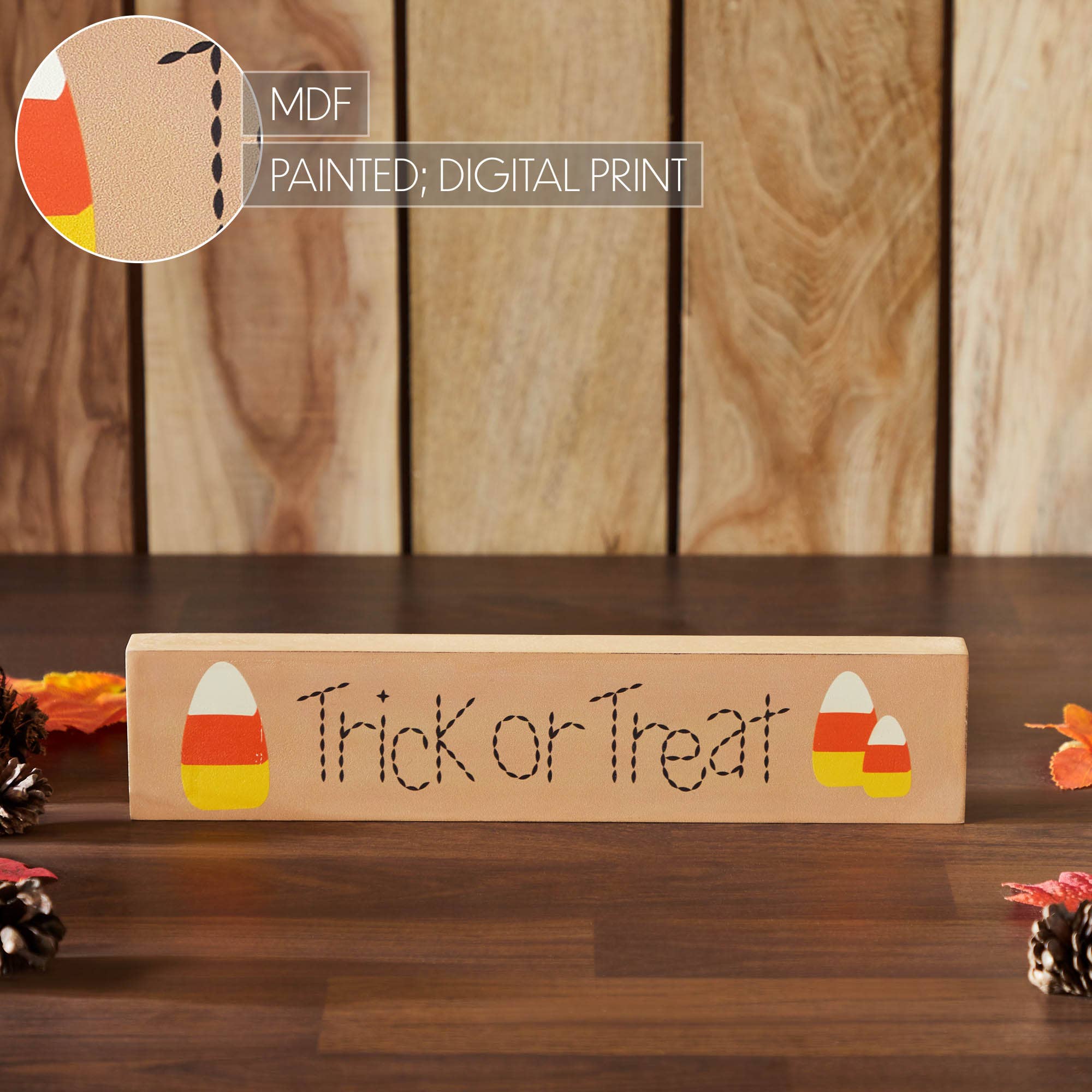 VHC Brands - Wholesale Sign - Halloween Trick or Treat Candy Corn MDF Wall Decor Sign Festive Fall Accent1
