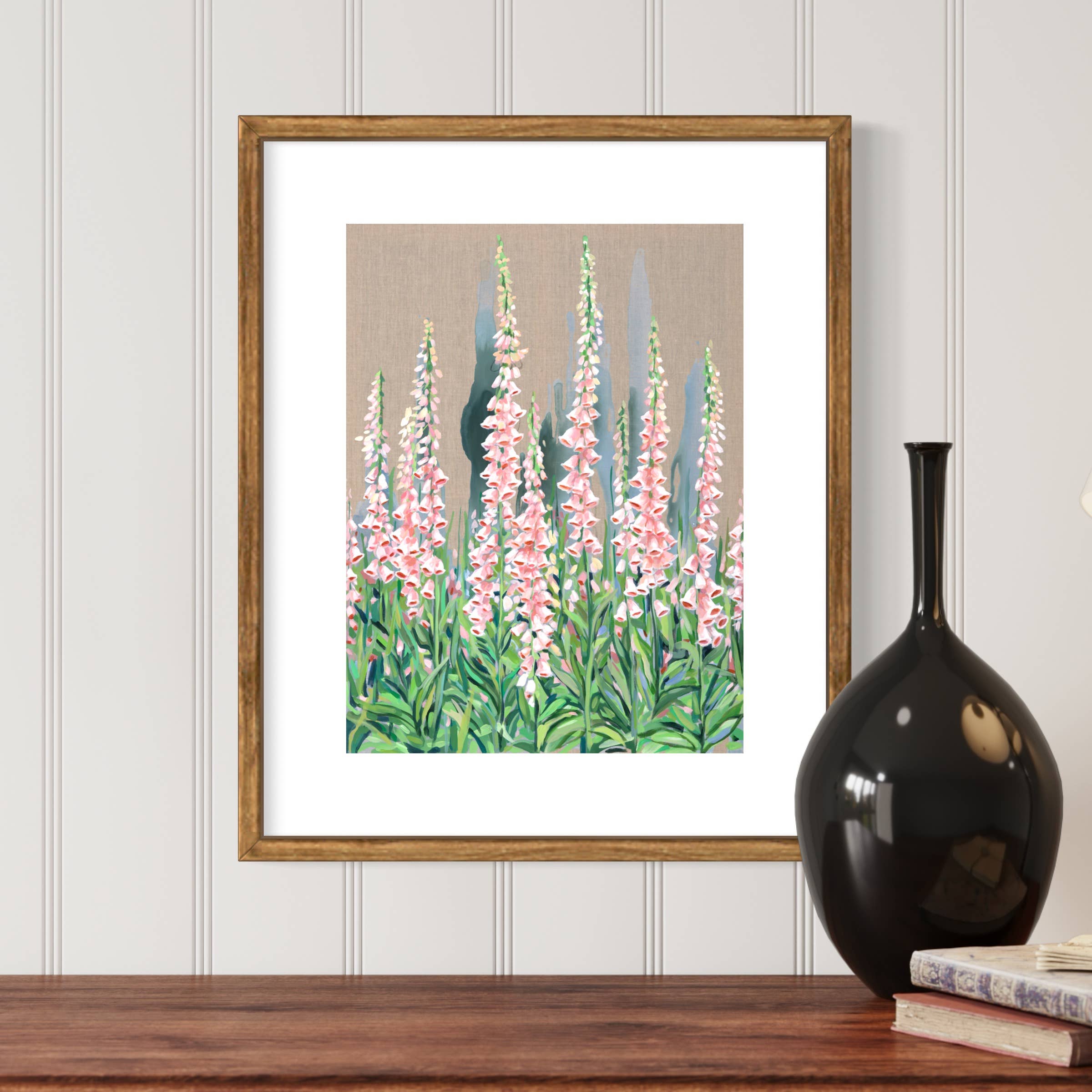 Meredith Raiford Art - Wholesale Art Print - Foxgloves on Linen- Vertical Canvas Print3