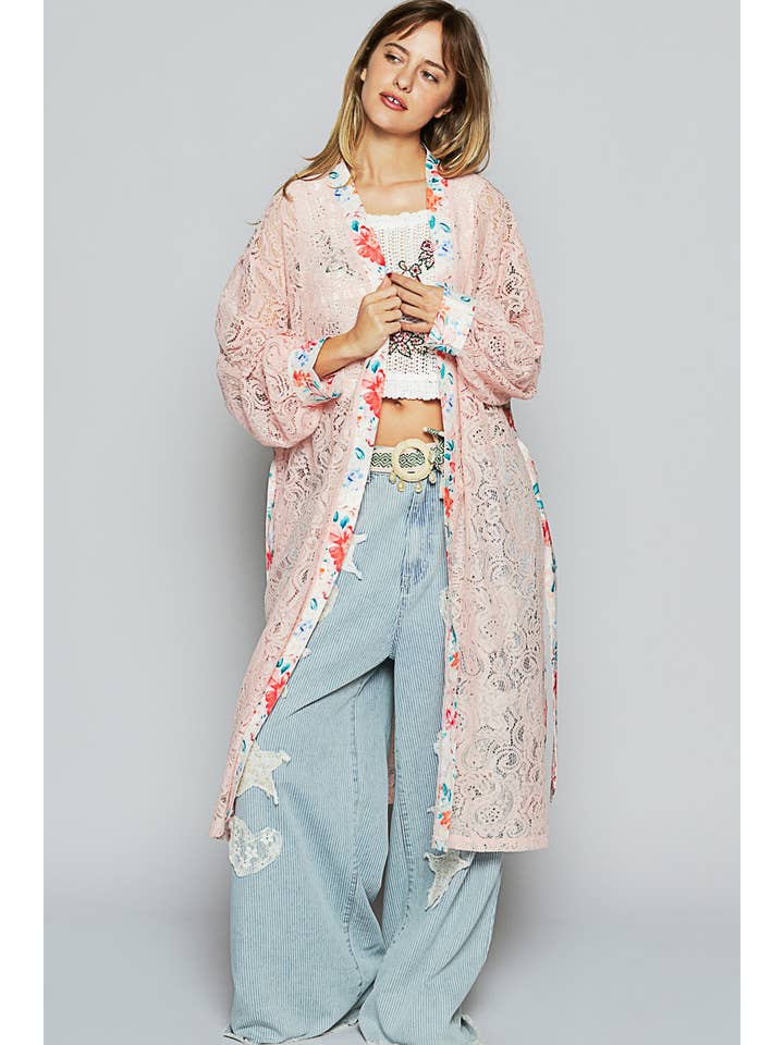 Pol Clothing - Wholesale Cardigan - Women's - Solid pattern lace belt loop detail long cardigan