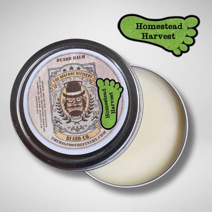 Homestead Harvest Beard Balm- 2oz tin for wholesale by The Bigfoot Refinery Beard Co.