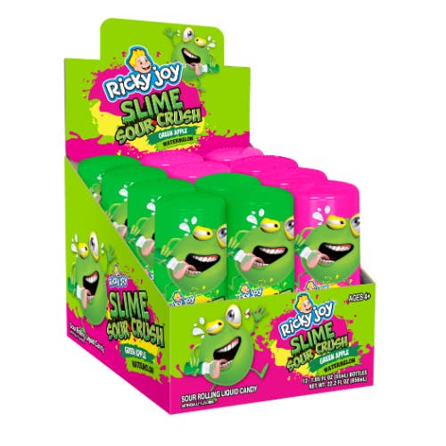I Got Your Candy – wholesale Gelégodis – Ricky Joy Slime Sour Crush: Rullande flytande godis grönt äpple och vattenmelon 1.85oz - 48ct