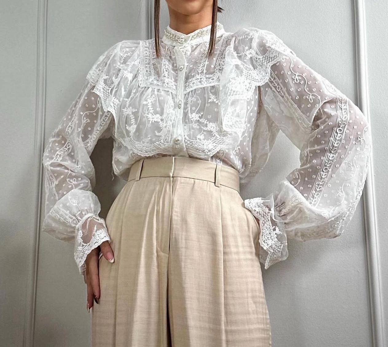 LORIANE - Wholesale Button Down Shirt - Women's - 6528 Transparent plain blouse5