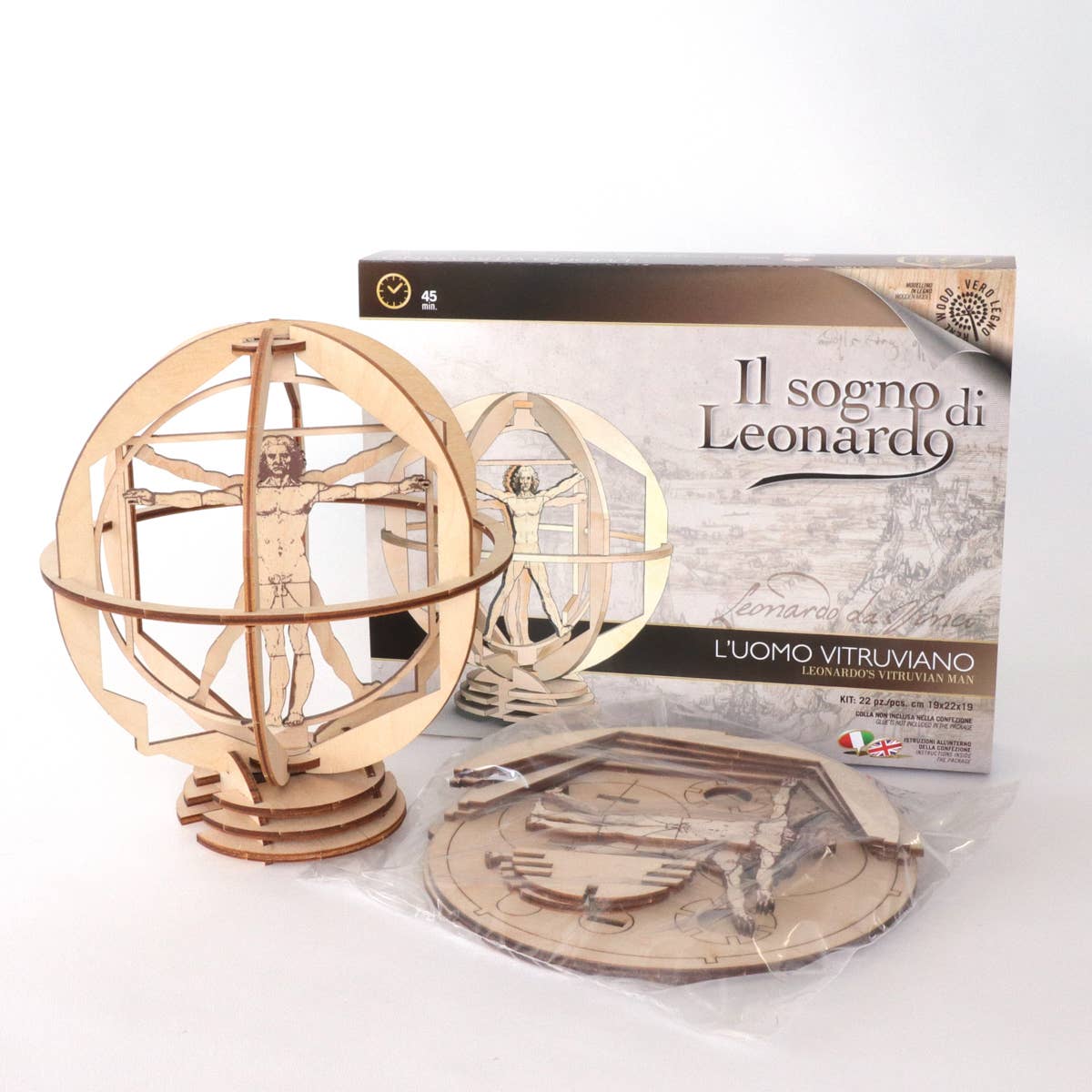 Dahimo - Vente Kit de bricolage - Maquette en bois rotative de l’Homme de Vitruve de Da Vinci - Kit historique5