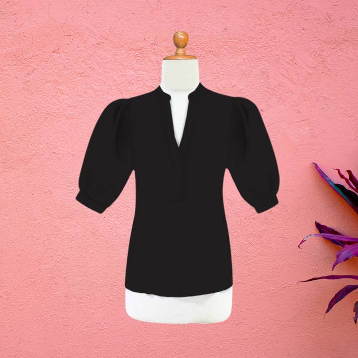 La Mer Luxe - Wholesale Shirt - Women's - SS Lizzy Top V Neckline Puff Sleeves Breezy Fall8