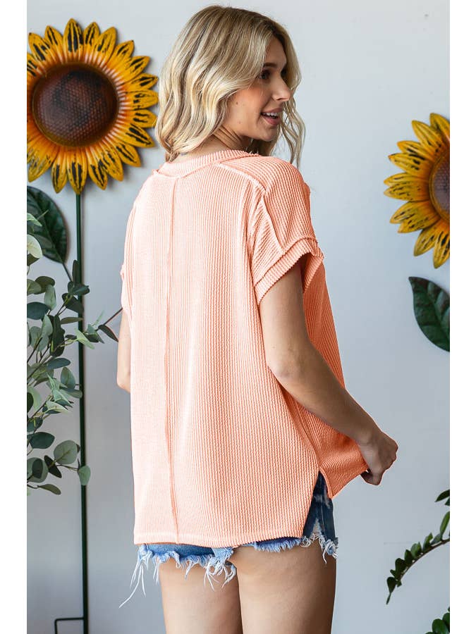 7th Ray - Wholesale Knit Top - Women's - V-Neck Solid Twist Rib Women's Knit Top T5545XL