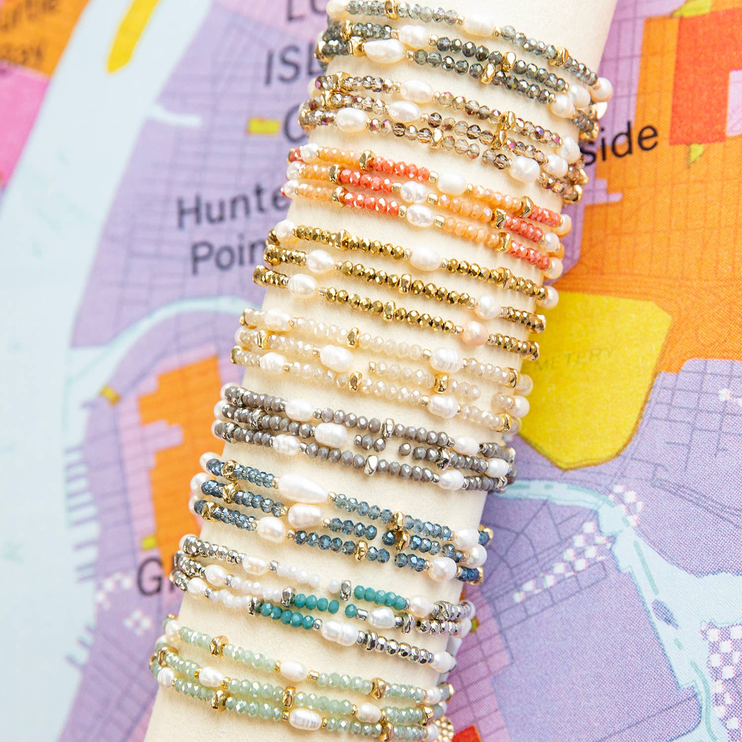 Marlyn Schiff - Wholesale Beaded Bracelet - crystal beaded pearl wrap bracelet15