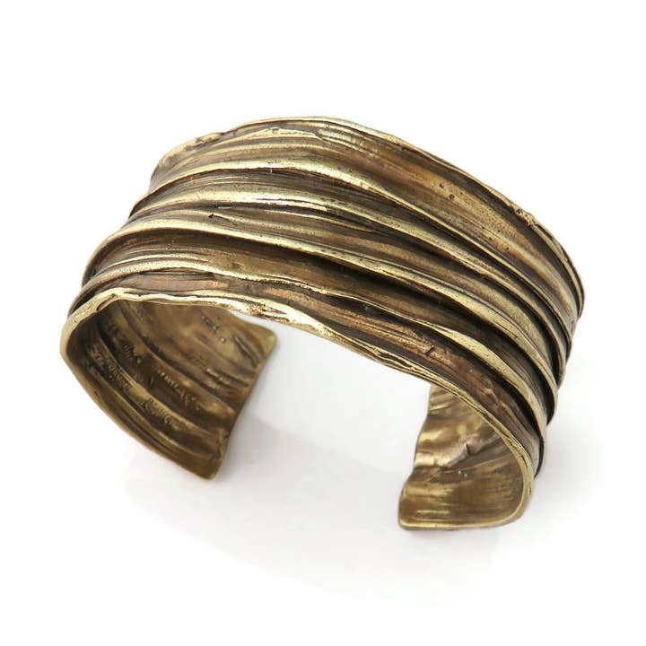 Wide Patinated Bronze Cuff Bracelet, Organic Bronze Jewelry for wholesale by Kimya Joyas