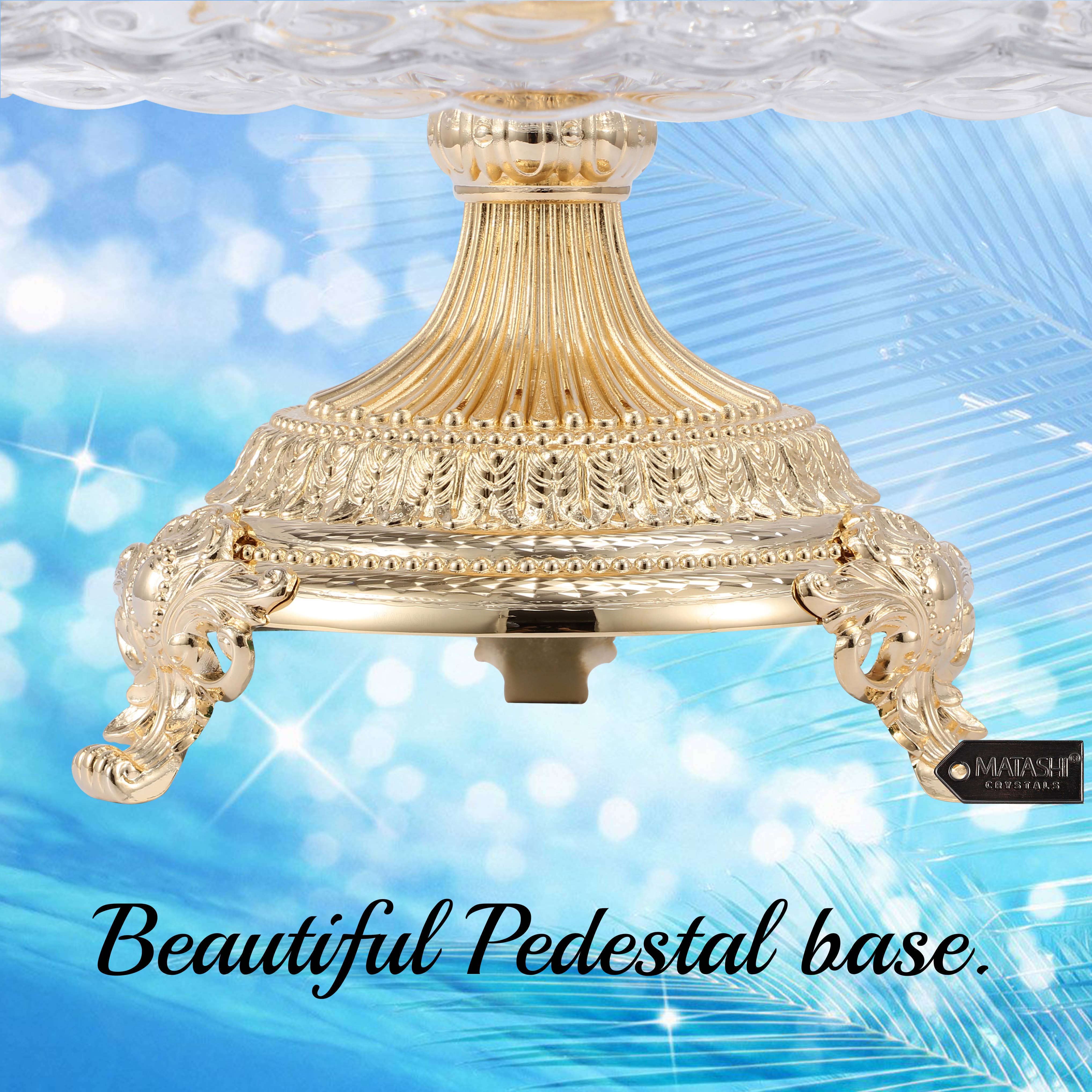 Matashi - Wholesale Taartplateau - Matashi kristallen glazen taartplateau met gegraveerd decor en voet in 24K goud/rosé goud/zilver7