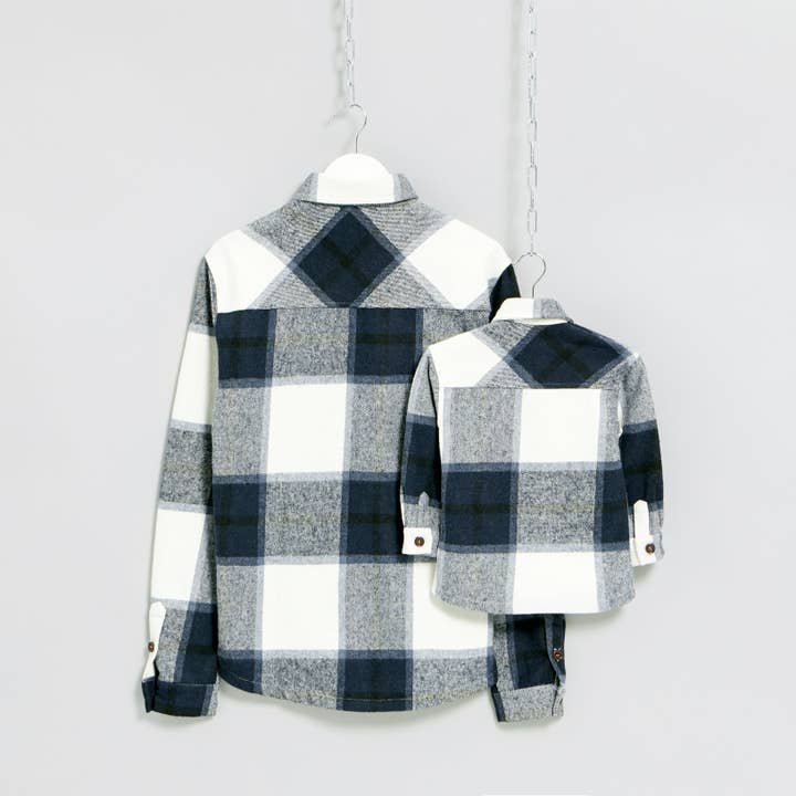 MANCUB – Großhandel Hemd mit Button-down-Kragen – Kinder – Passende Dad & Son Karo-Überhemden aus Flanell in Marineblau und2