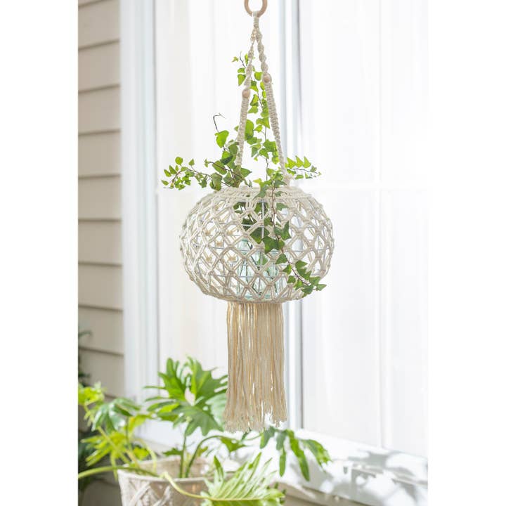 Macrame Large Hanging Globe Plant Cover, Natural for wholesale by Evergreen Enterprises