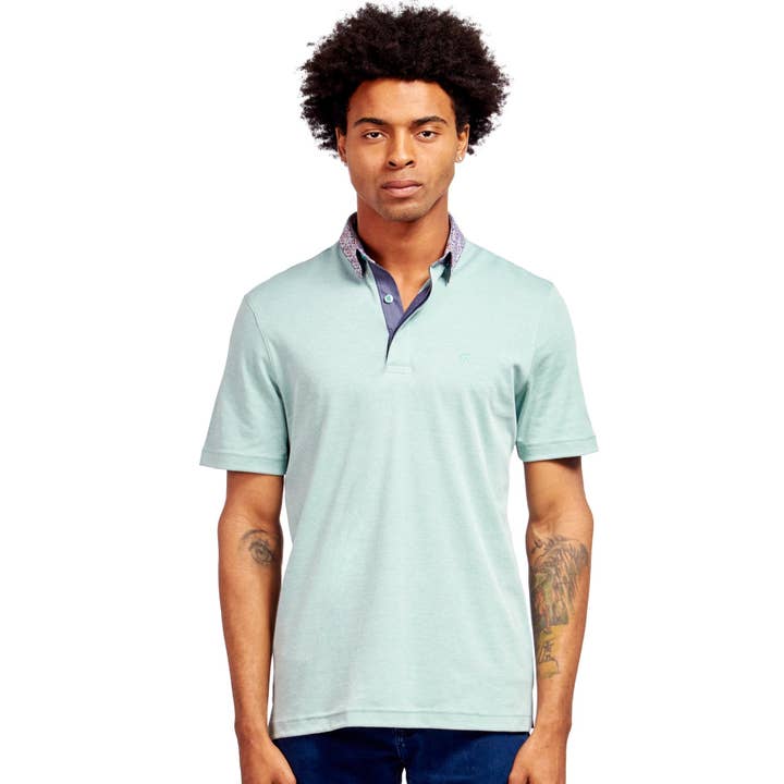 Sage Green Polo Shirt With Colorful Collar for wholesale by EIGHT X