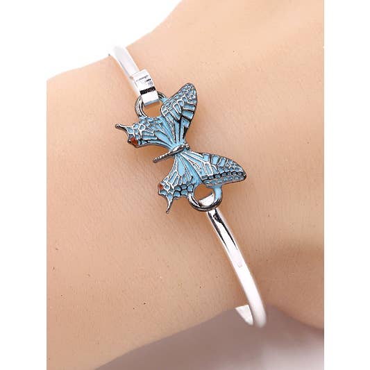 0011 PREMIERE - Wholesale Cuff Bracelet - FR2688 Hematite_Turquoise Swallowtail Butterfly Casting