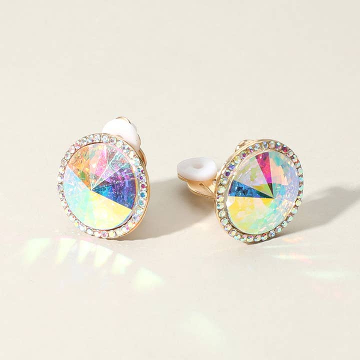 Sensibling Corp. - Wholesale Clip-On Earrings - Round Glass Stone Evening Clip On Earrings