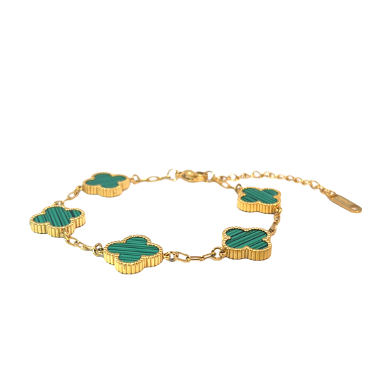 Byzantium Collection Ltd – wholesale Charm/dangle bracelet – Green Four Leaf Clover Double-Sided Bracelet,18K Gold Plated1