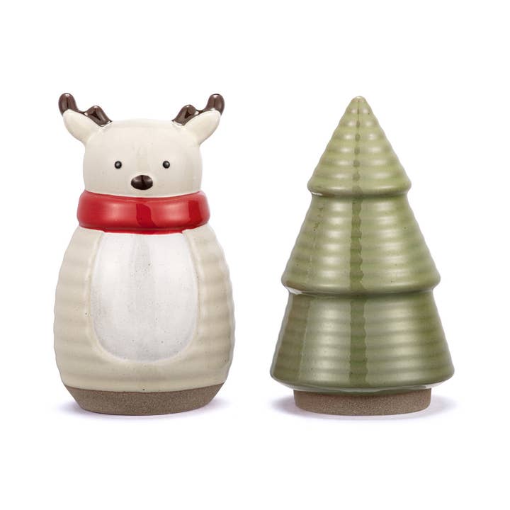 Reindeer and Tree Salt & Pepper Shakers - Set of 2 for wholesale by DEMDACO