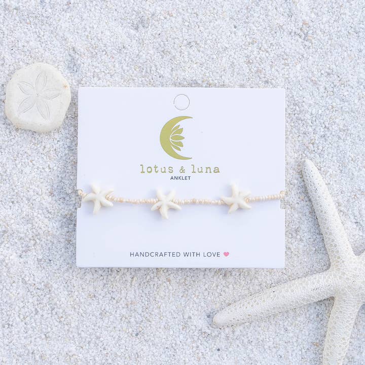 Lotus and Luna - Wholesale Anklet - White Seastar Seedbead Anklet