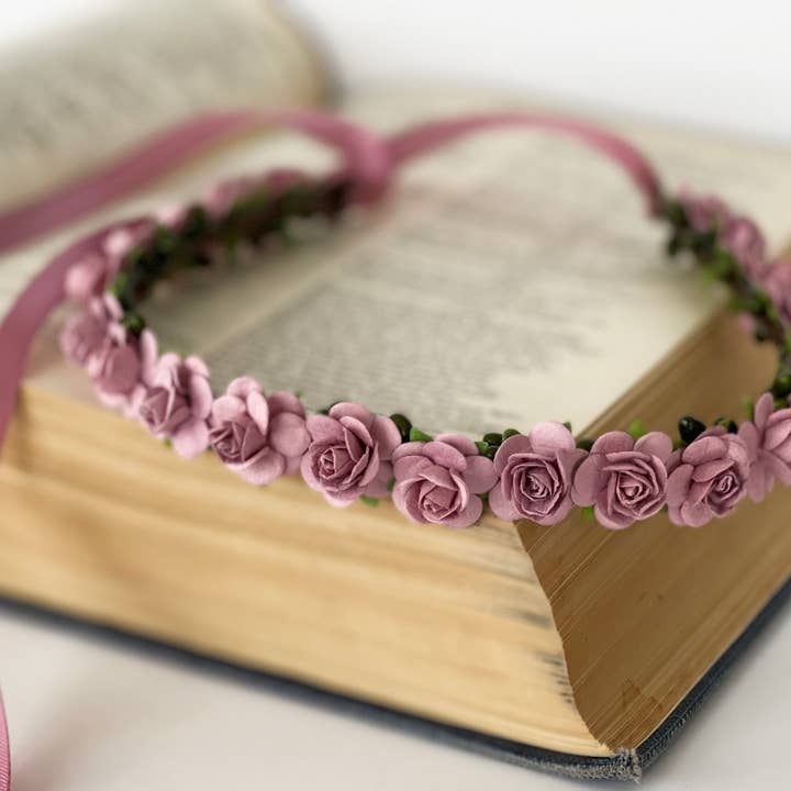 Handcrafted Dusty Rose Flower Crown for wholesale by The Pearled Rose