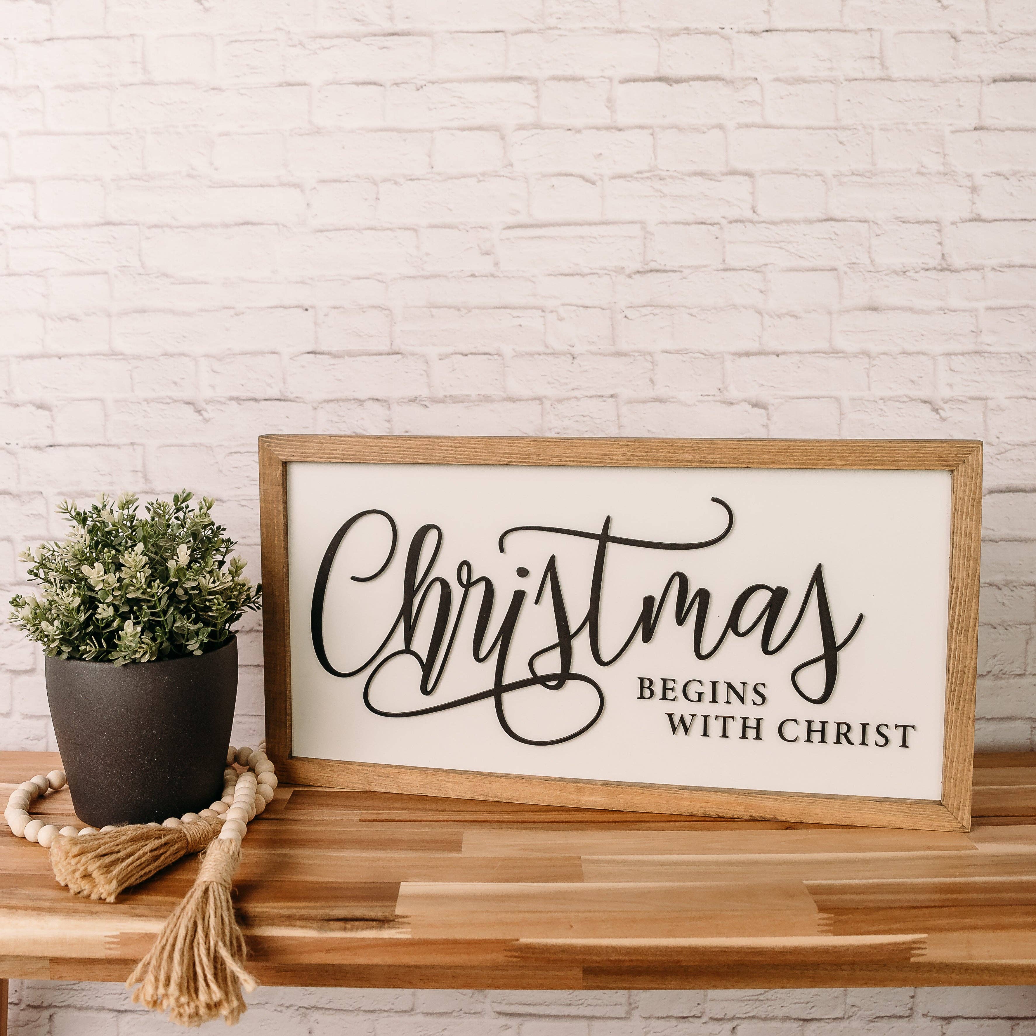 Nail and Hook Laser Cut Home Decor - Wholesale Sign - Christmas Begins With Christ I 11x21 I Wood Sign1