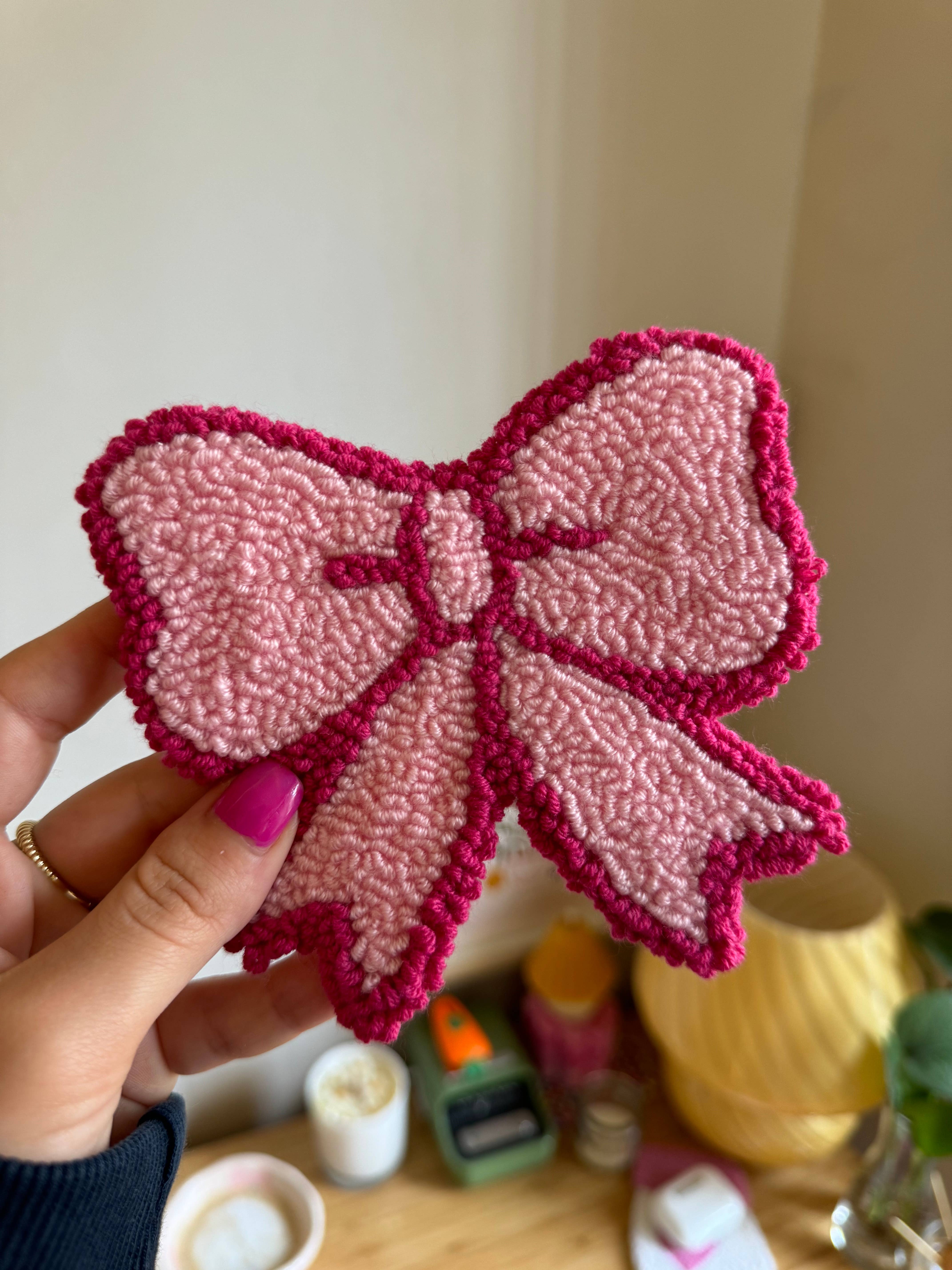 MUUDLAND - Wholesale Coasters - Pink Bows Coasters,Tufted Mug Rug Punch Needle Coaster0