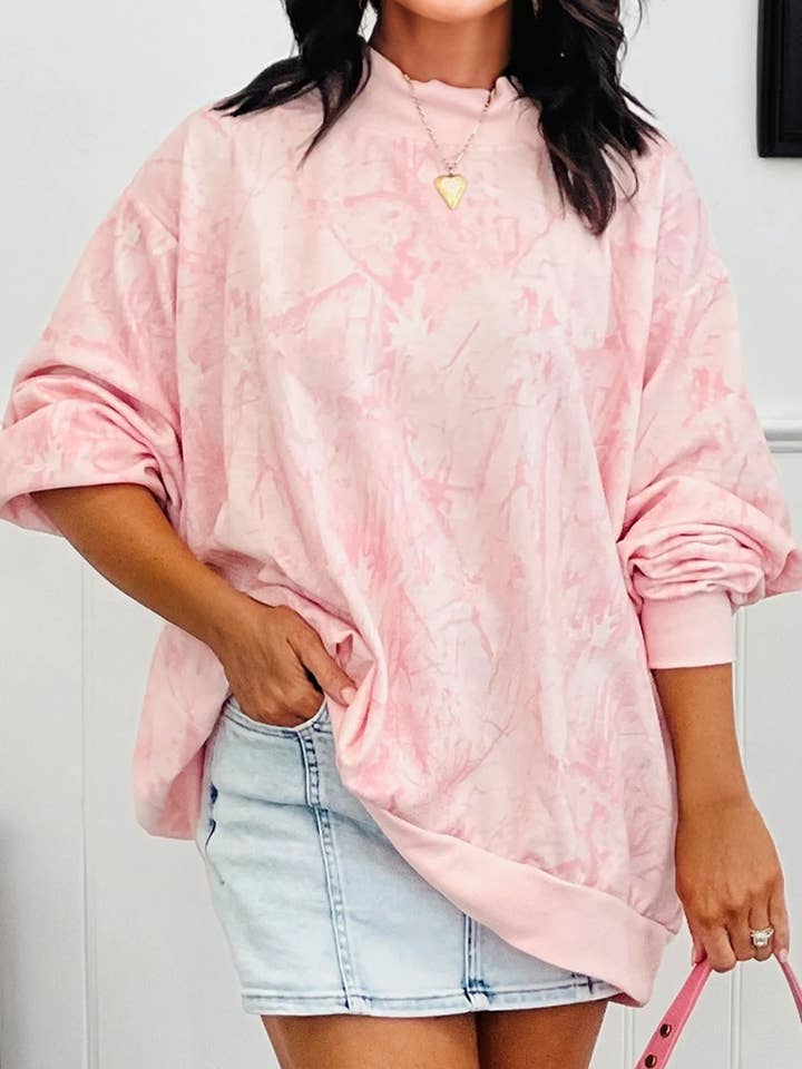 Pink Camo Mock Neck Baggy Sweatshirt for wholesale by Our Home to Yours Candles & Gifts