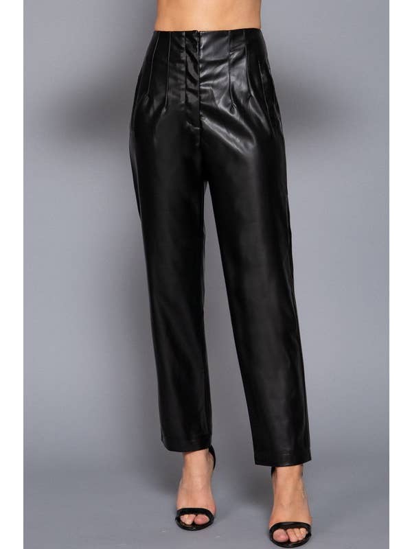 Lemon Tree - Wholesale Pants - Women's - HIGH WAIST SLIM FIT FAUX LEATHER LONG PANTS