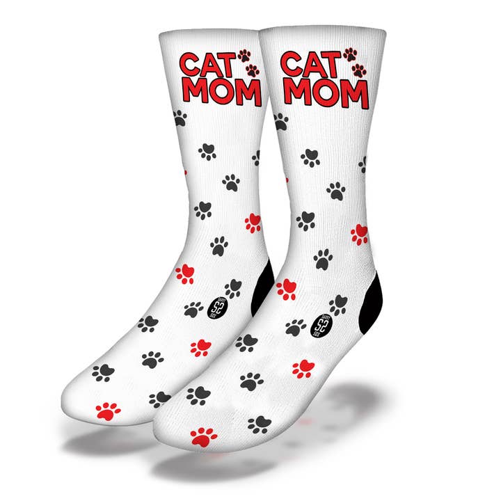 Chaussettes mignonnes à imprimé patte CAT MOM pour la vente par Savvy Sox