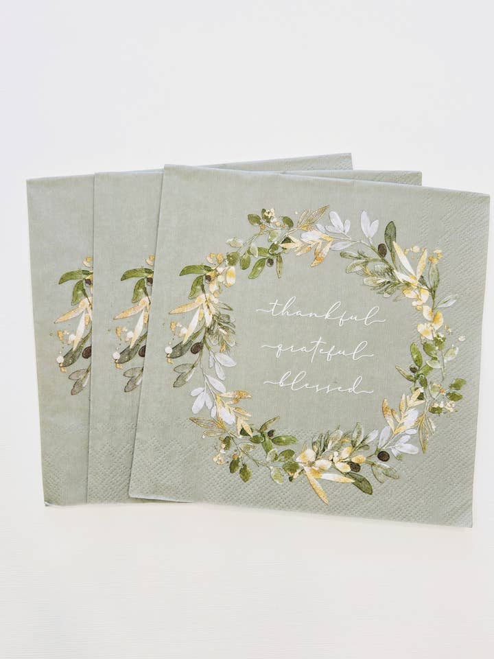 Thankful Grateful Blessed Paper Scripture Napkins | 20 ct for wholesale by Pearls of Parchment