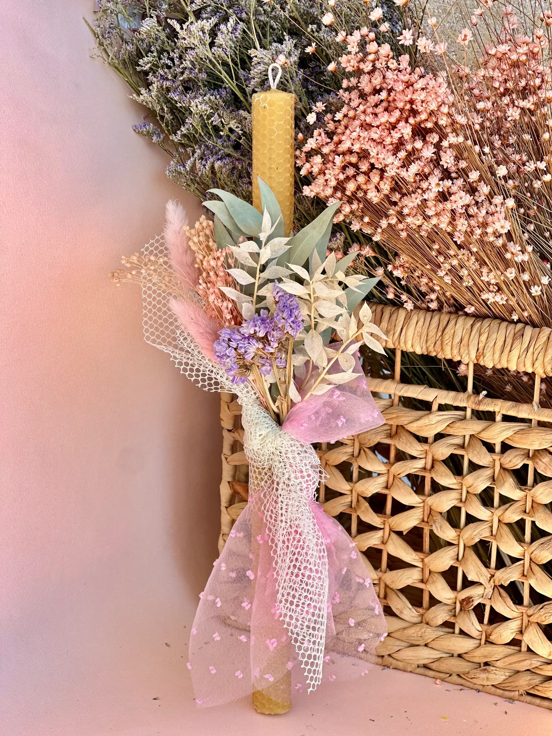 Nema Concept – Vela/castiçal cónico por atacado – Velas de cera de abelha para Páscoa com flores secas7