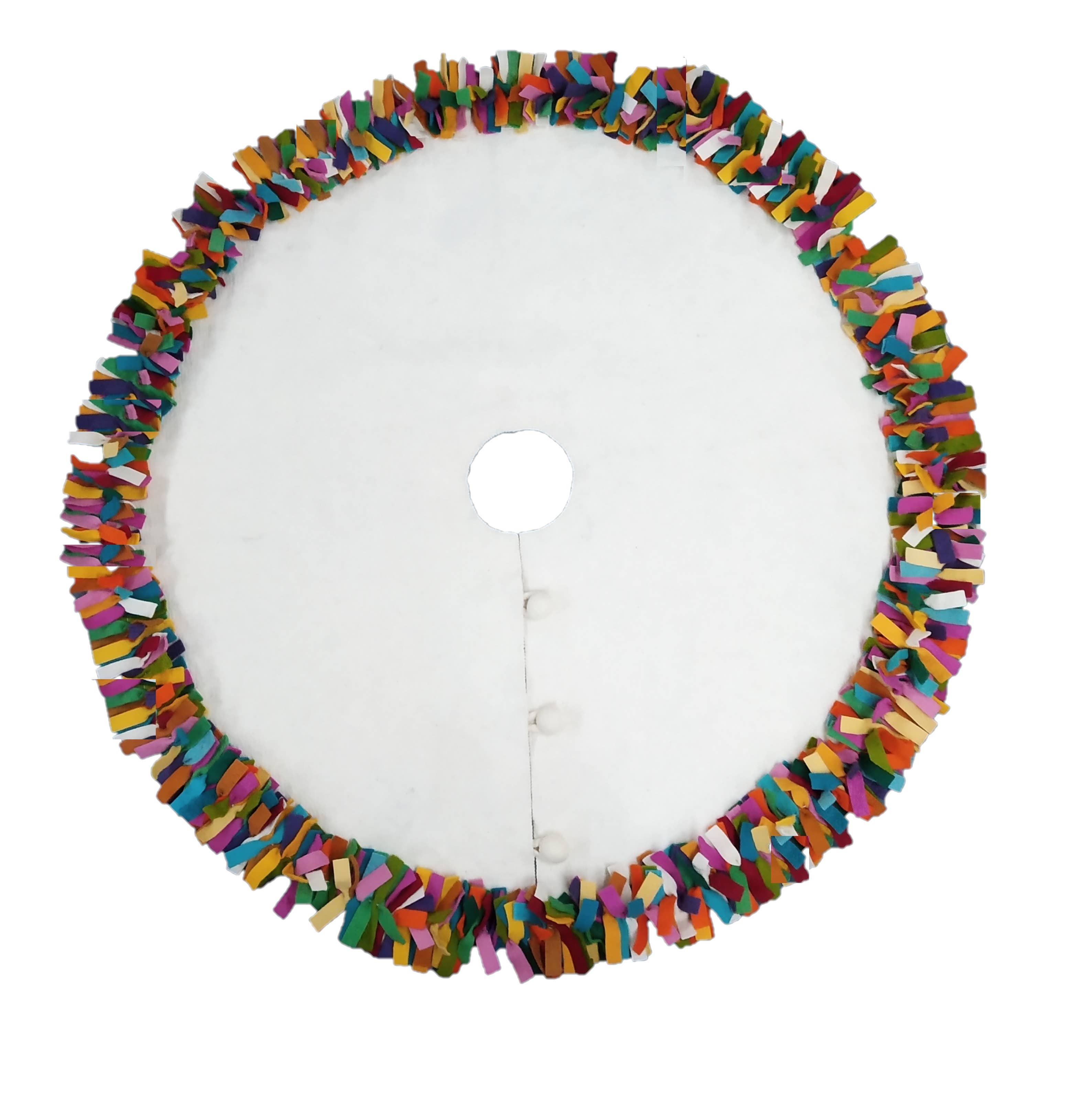 Arcadia Home - Vente Jupes de sapin de Noël - Jupe de sapin de Noël à franges multicolores en laine - Crème0