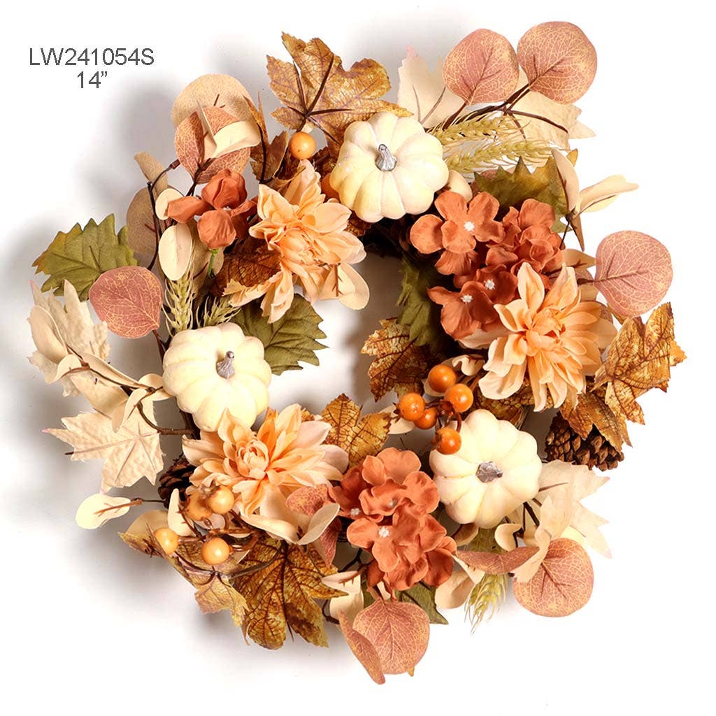 Tellon Investment & Trade - Wholesale Decorative Figurine - LW241054S   14 "Pumpkin Outdoor Floral Wreath0