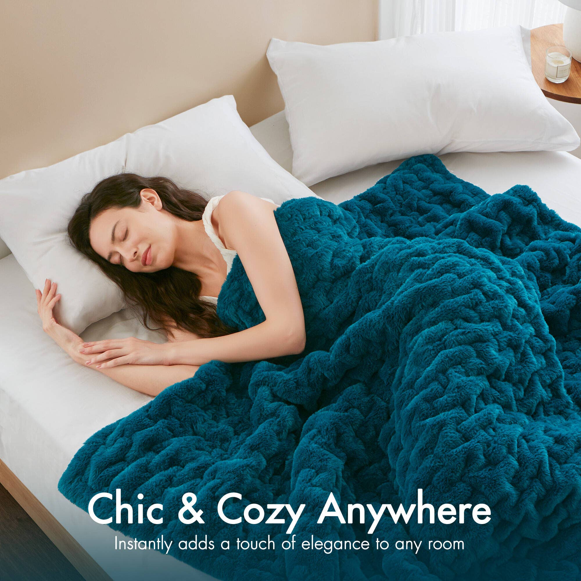 Olliix - Wholesale Throw Blanket - Soft Warm Ruched 50x60" Throw Blanket, Teal1