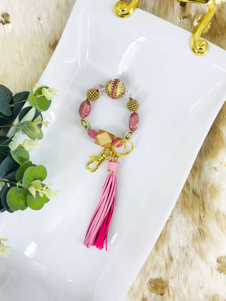 Glas Pärla Armband Nyckelring - K207 för wholesale av Magnolia & Peach Jewelry Boutique, LLC