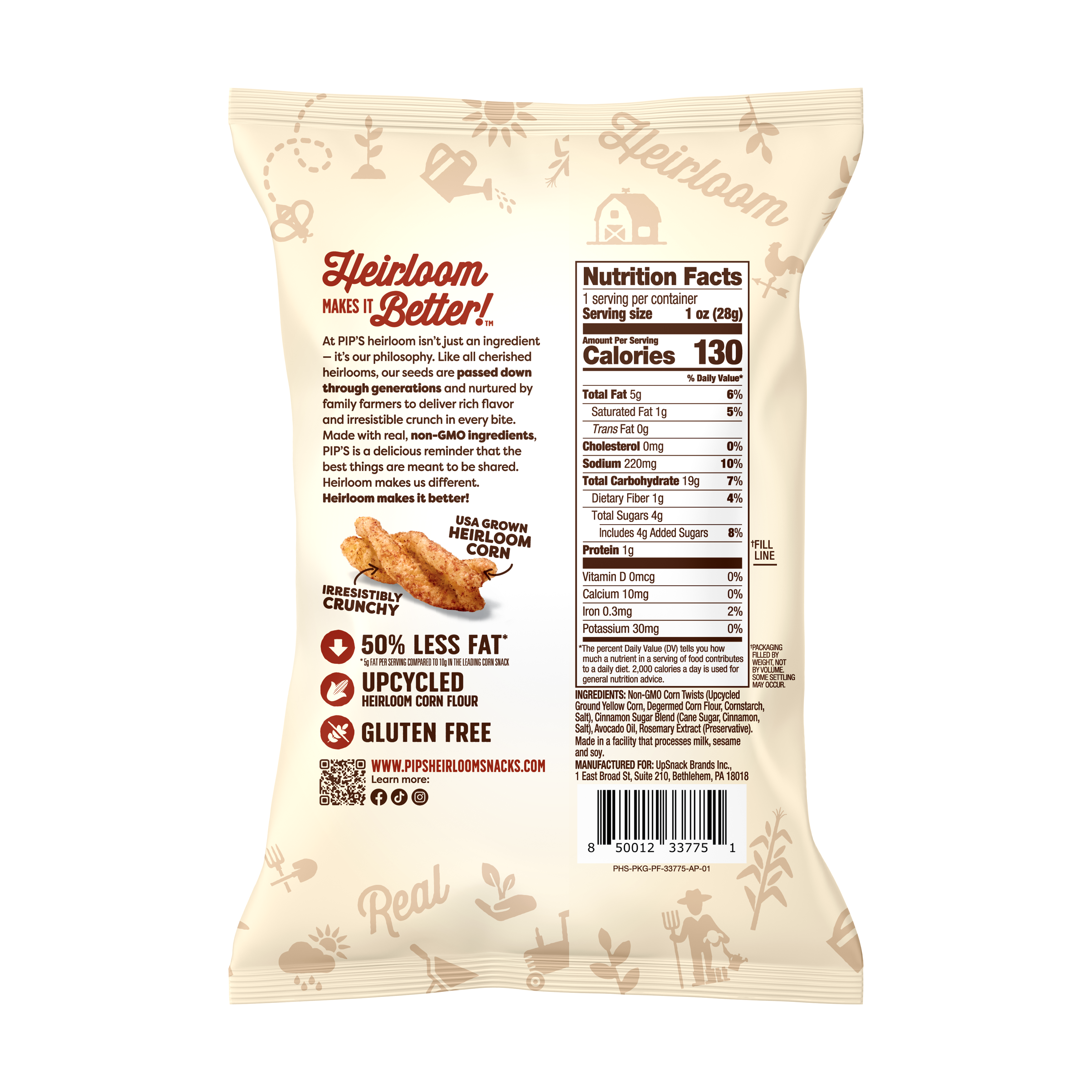 Pip's Heirloom Snacks - Wholesale Popcorn - Cinnamon Sugar Twists 1.0 Oz (24 Bags in 1 Case)2
