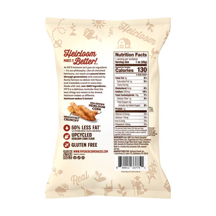 Pip's Heirloom Snacks - Wholesale Popcorn - Cinnamon Sugar Twists 1.0 Oz (24 Bags in 1 Case)2