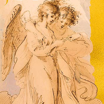 TWO ANGELS HOLIDAY GREETING CARD 4.5 x 6.25" for wholesale by Calypso Cards LLC