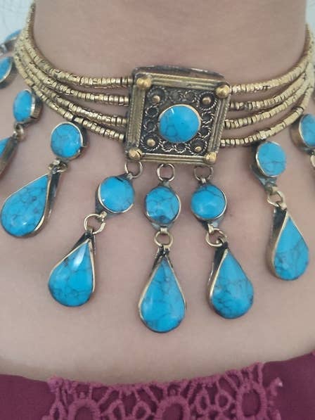 Tribal Stone Choker Halskette, afghanischer ethnischer Choker für den Großhandel von vintarust