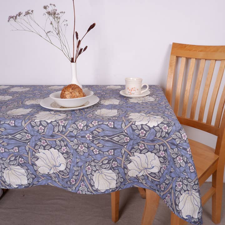 NorraVilla - Wholesale Tablecloth - Linen Tablecloth in William Morris Blue Pimpernel print5