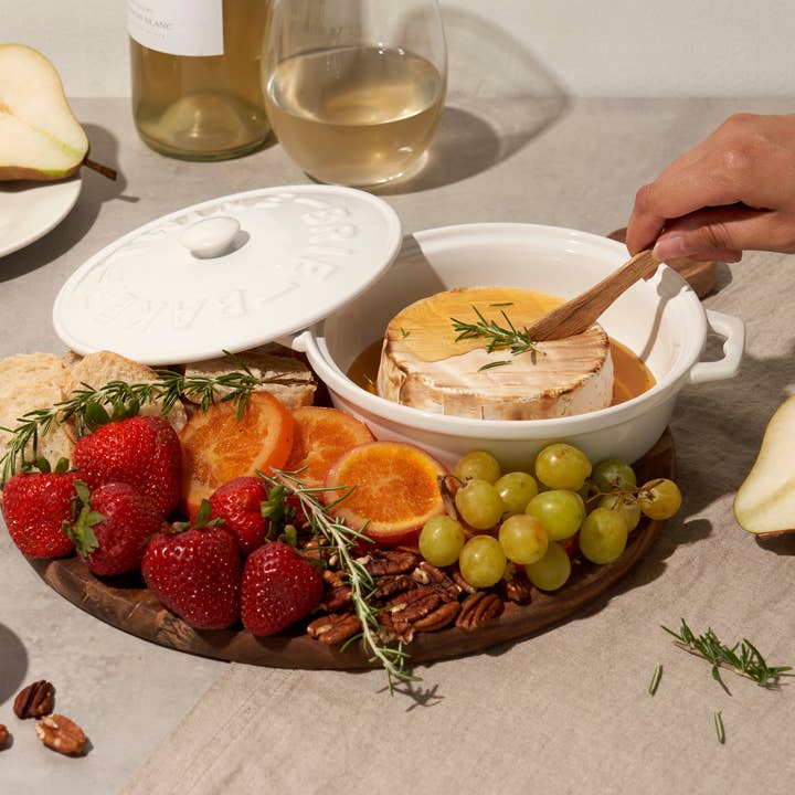 Twine - Wholesale Baking Dish - White Ceramic Brie Baker & Lid w/ Acacia Spreader